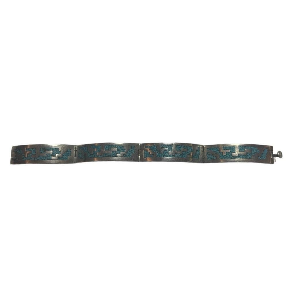 Vintage 925 TC Mexico Sterling Silver Turquoise Inlay Bangle Bracelet - 67 Grams - Picture 6 of 11